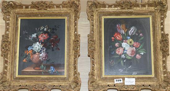 Van Bloemout, pair oils on canvas, floral studies after 17th century Dutch originals, signed